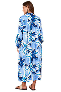 Chemise Midi Amplo Azul Estampa Tropical Yacamim P9