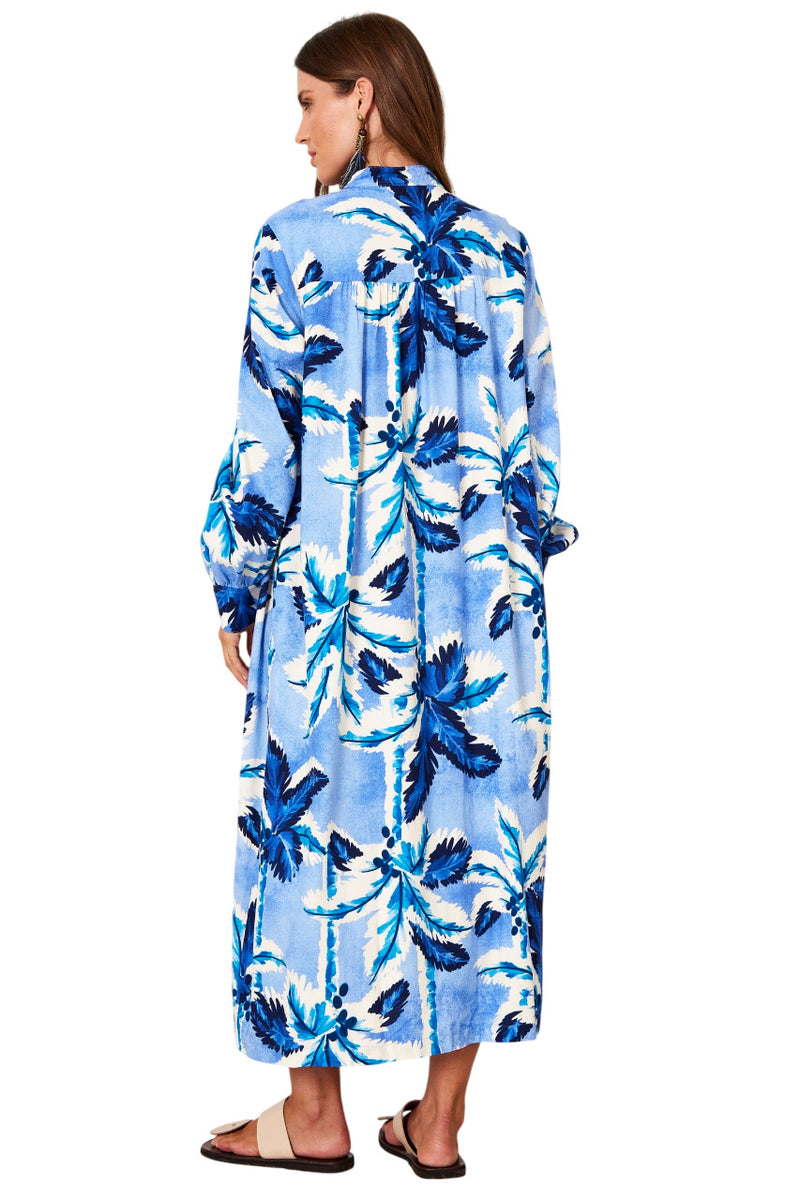 Chemise Midi Amplo Azul Estampa Tropical Yacamim P9