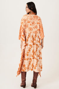 Kaftan Midi Laranja Claro Estampa Poá Yacamim J9