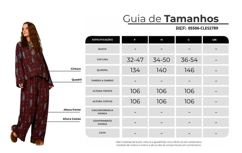 Calça Pantalona Marrom Estampa Paisley Yacamim T5