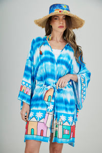 Kimono Curto Azul Estampado Coleção Bahêa Yacamim R6