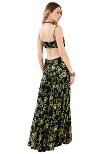 Vestido Longo Preto E Verde Estampado Yacamim C15