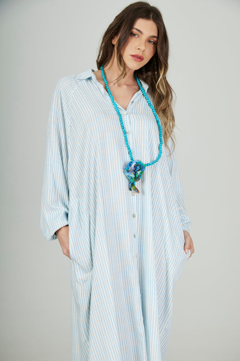 Chemise Longo Mangas Longas Azul Claro Listrado Yacamim P3