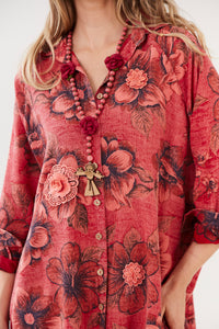 Chemise Ouro Preto 100% Algodão Rosa Estampado Yacamim R2