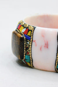 Pulseira Bracelete Largo De Cerâmica Com Pedras Yacamim #446
