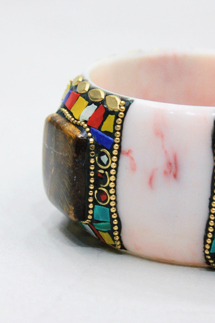 Pulseira Bracelete Largo De Cerâmica Com Pedras Yacamim #446
