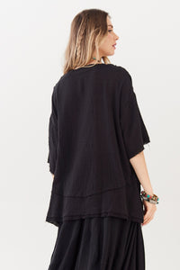 Bata Ampla 100% Algodão Gaze Marrakesh Preto Yacamim A6