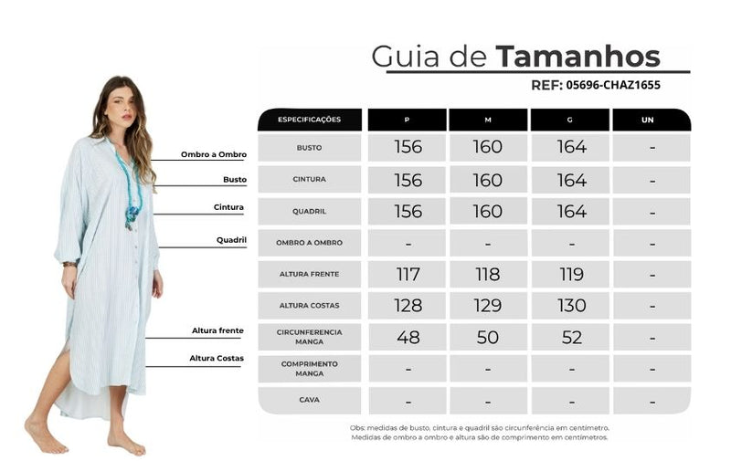 Chemise Longo Mangas Longas Azul Claro Listrado Yacamim P3