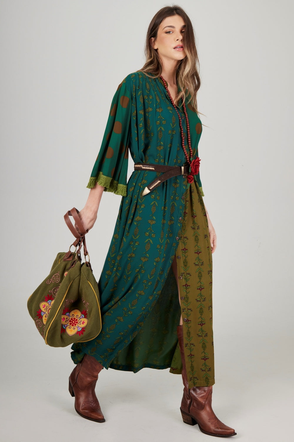 Chemise Longo Verde Patchwork Yacamim N5