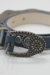 Cinto De Couro Azul Marinho Com Fivela Ouro Velho Yacamim #667