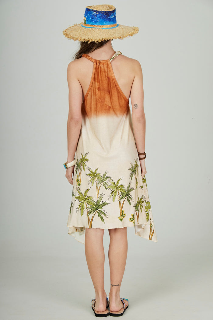 Vestido Curto Bege Coqueiros Coleção Bahêa Yacamim Q6