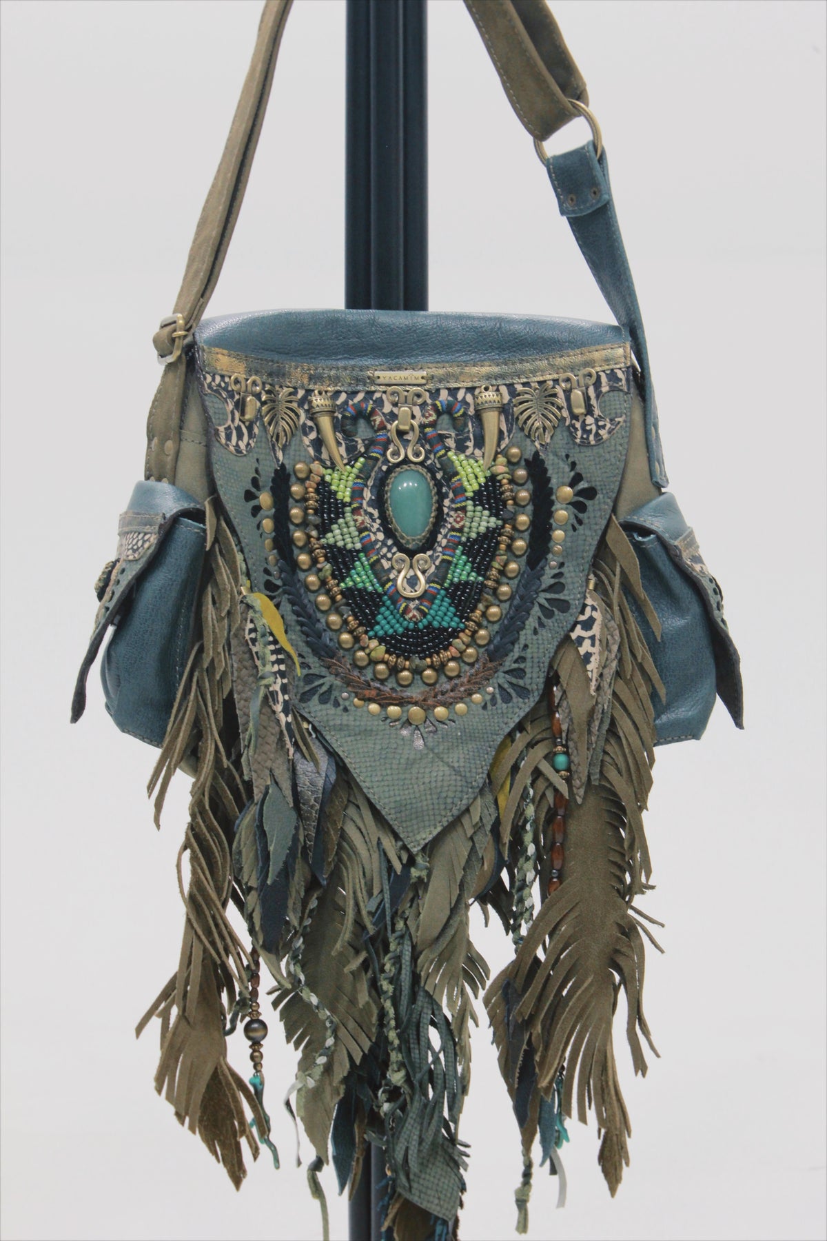 Bolsa De Couro Artesanal Pequena Verde Yacamim #635