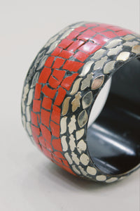 Pulseira Bracelete Largo De Metal Com Pedras Yacamim #583