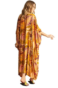 Kaftan Amplo Decote V Laranja Patchwork Yacamim