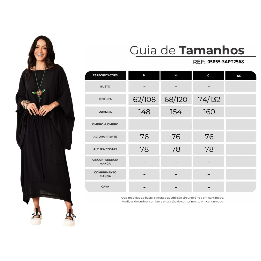 Saia Viscolinho Com Bolso Lateral Preto Yacamim A5