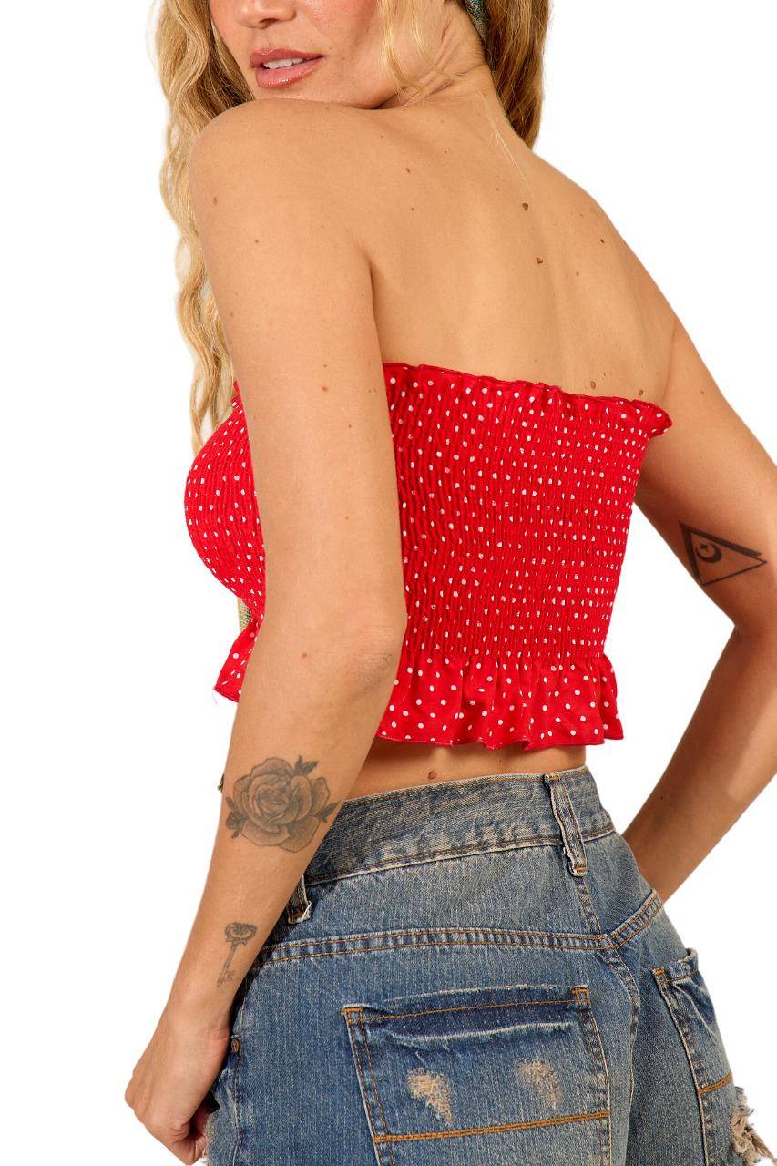 Top Cropped De Lastex Vermelho De Poá Yacamim I1