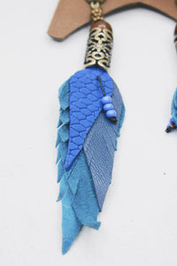 Brinco Artesanal De Couro Azul Com Metal Trabalhado Yacamim #506