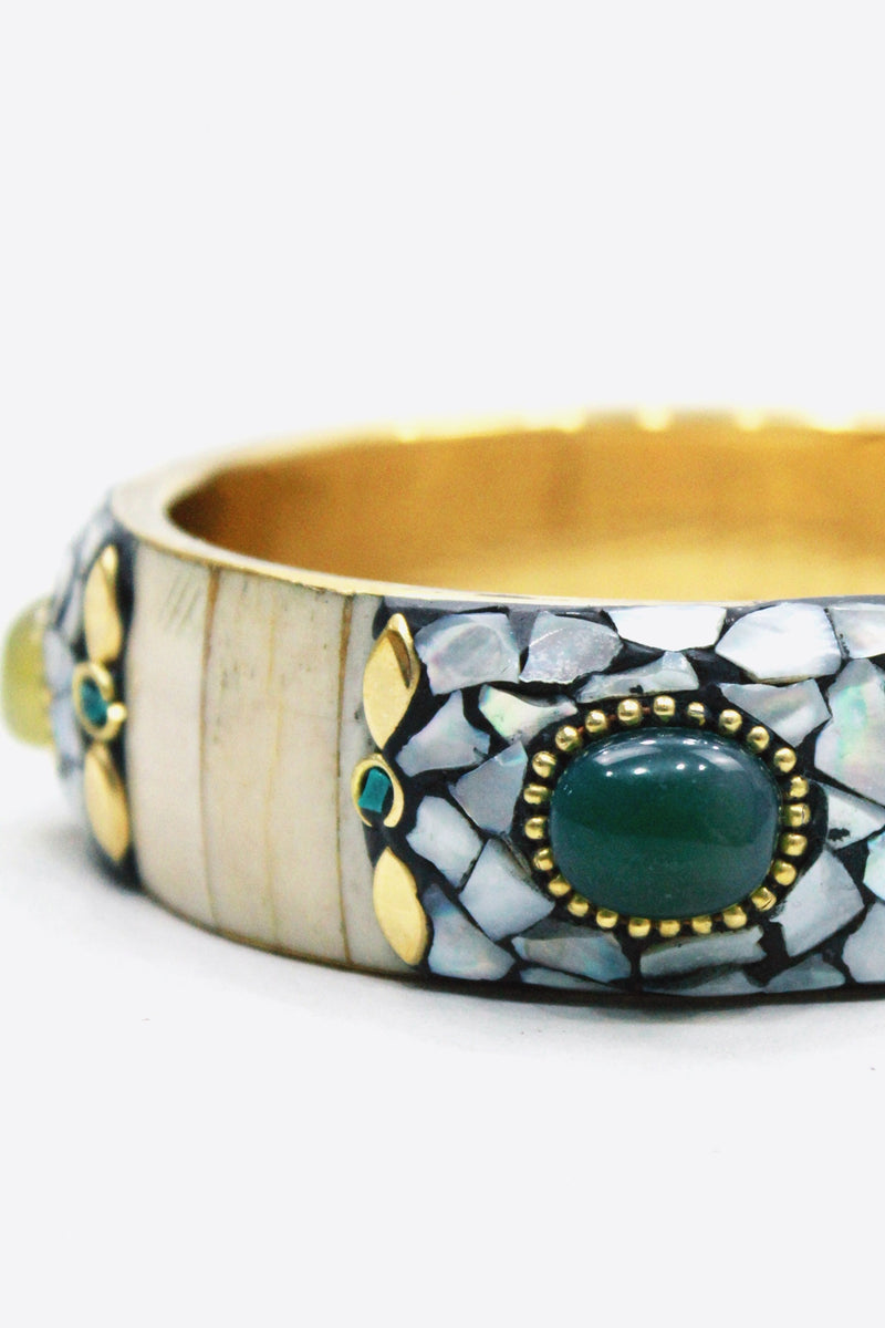 Pulseira Bracelete De Metal Com Pedras Yacamim #460