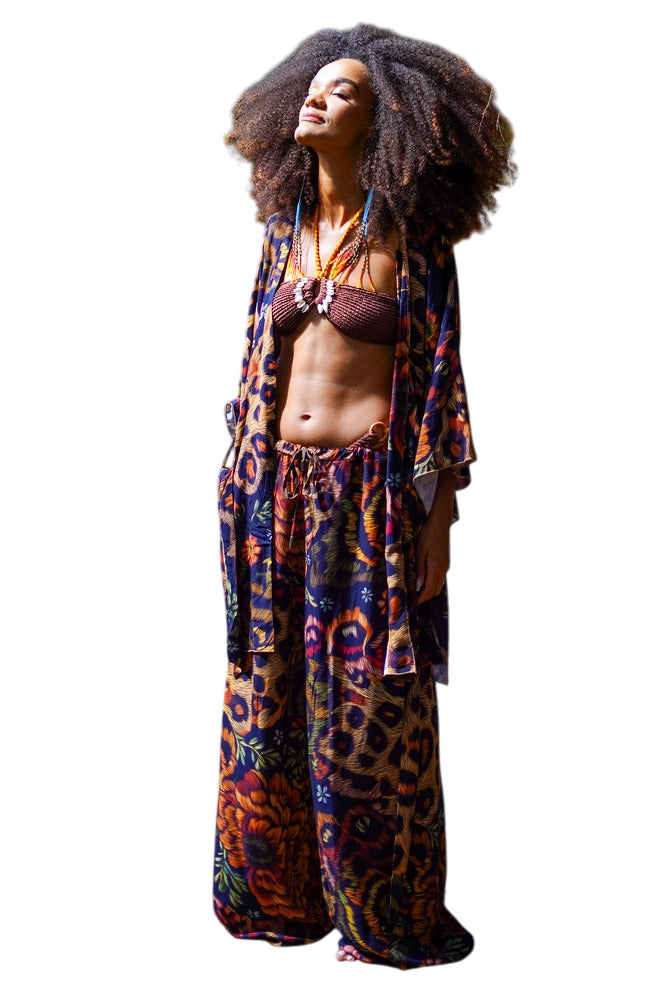 Calça Pantalona Animal Print Coleção Bahêa Yacamim Q5