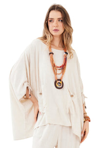 Bata Ampla De Viscolinho Bege Yacamim A20