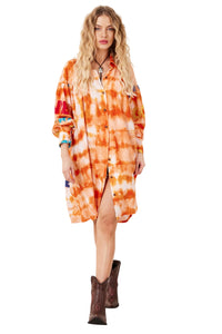 Chemise Ampla Tie Dye Laranja Digital Estampa Love Yacamim N6