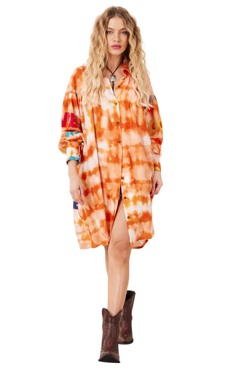 Chemise Ampla Tie Dye Laranja Digital Estampa Love Yacamim N6