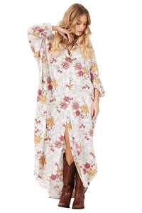 Chemise Longo Amplo Off White Estampa Floral Yacamim N2