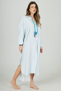 Chemise Longo Mangas Longas Azul Claro Listrado Yacamim P3