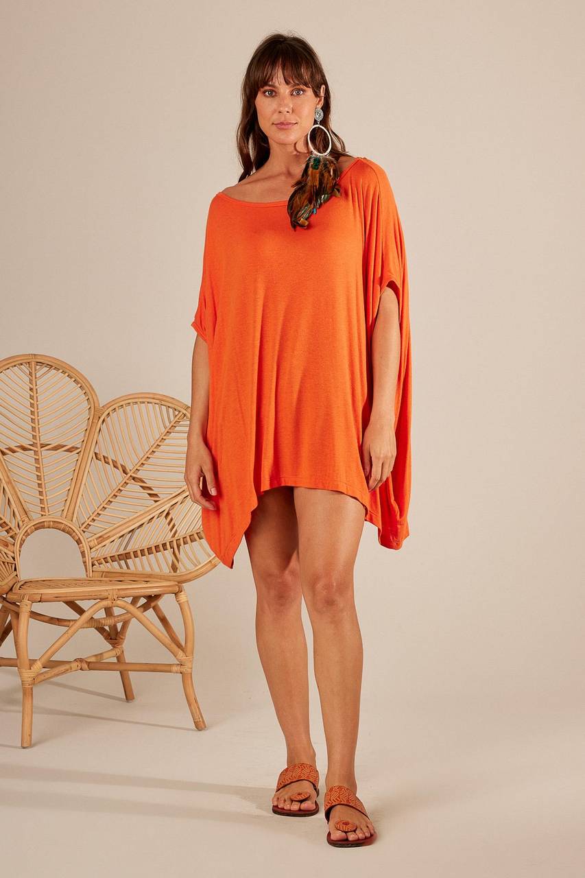 Blusa Ampla Com Decote Amplo Laranja Yacamim