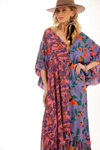 Kaftan Amplo Com Pontas Rosa Patchwork Yacamim