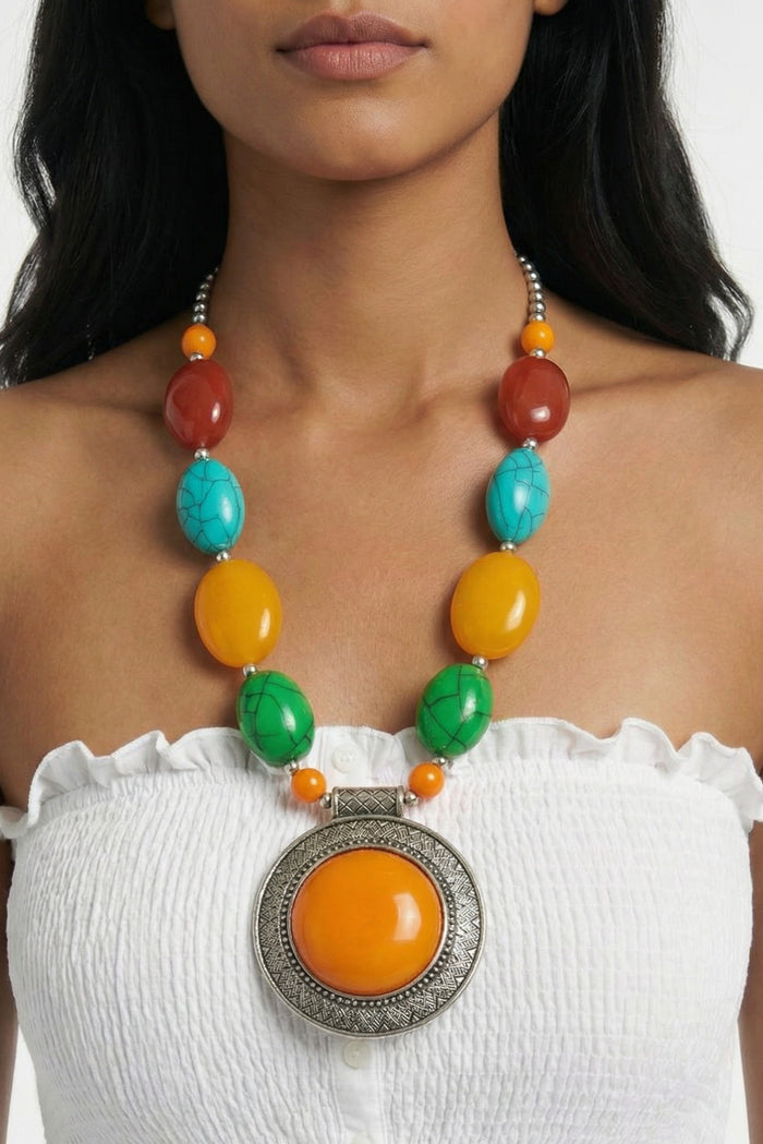 Colar Indiano Com Pedra Amarela Yacamim #816