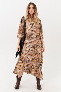 Kaftan Midi E Fendas Laterais Animal Print Yacamim J2