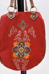 Bolsa De Lona Grande Artesanal Com Bordados Yacamim #780