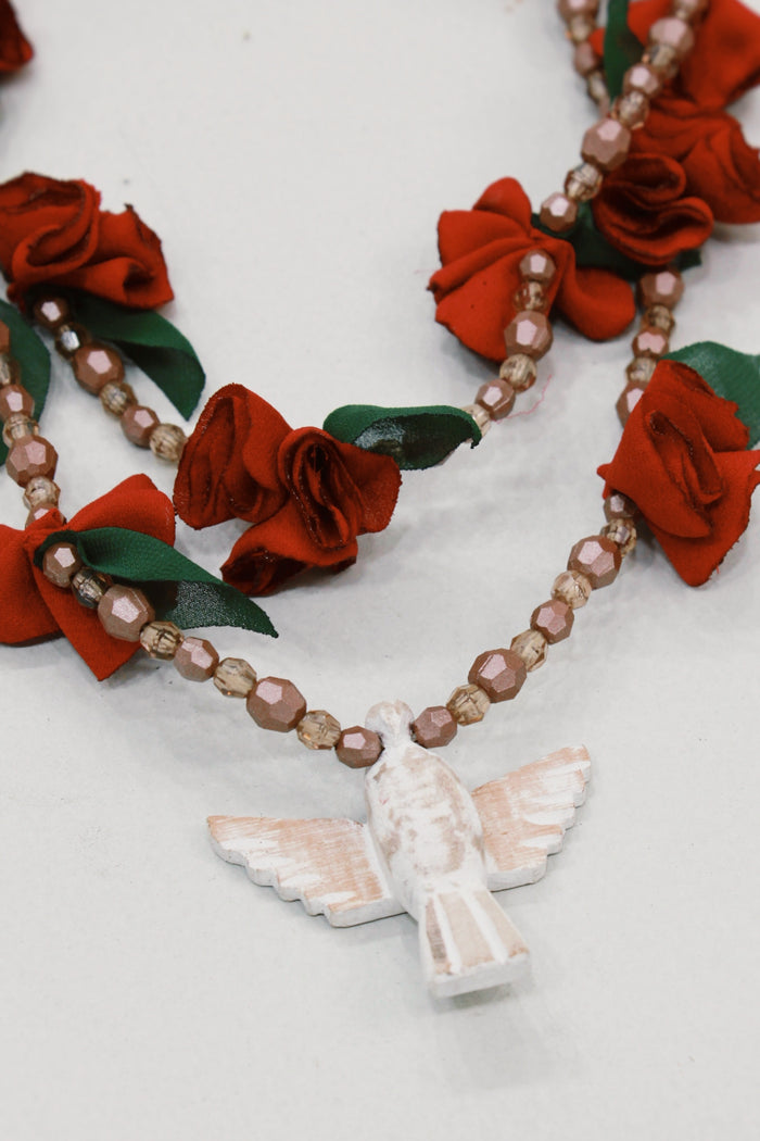 Colar Espírito Santo Flores Bordô Yacamim #593