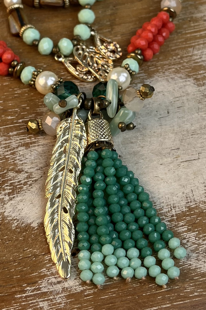 Colar De Missangas Com Mix De Pingentes Yacamim #291