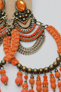 Brinco Artesanal De Miçangas Laranja Yacamim #683