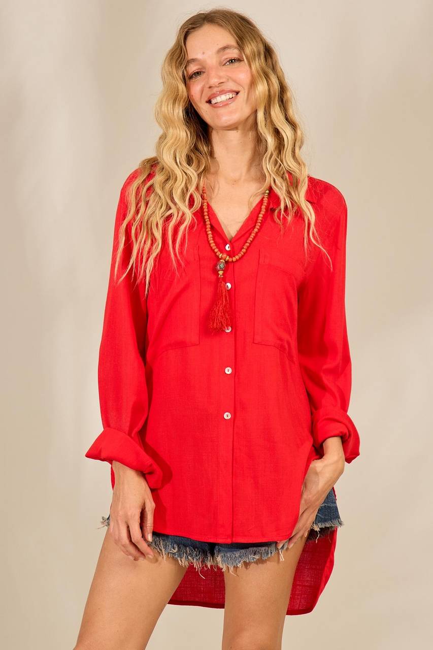 Chemise Curto Alongado Nas Costas Vermelho Yacamim M2