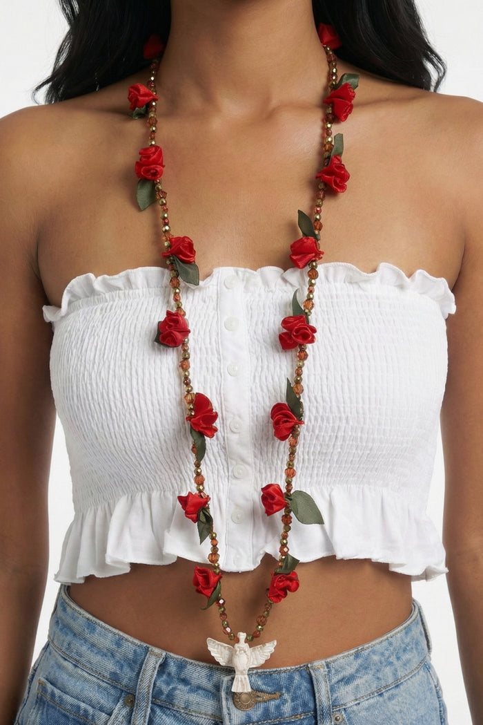 Colar Espírito Santo Flores Vermelhas Yacamim #289