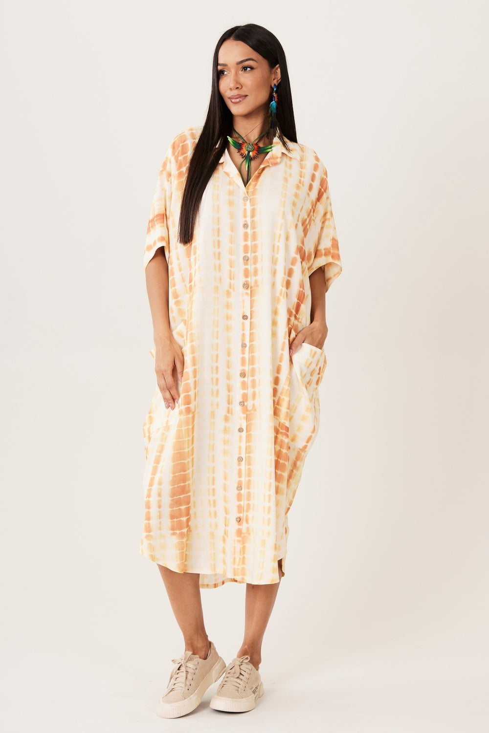 Chemise Midi Amarelo Escuro Tie Dye Digital Yacamim N2