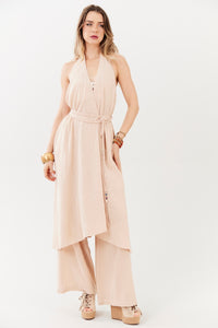 Kimono Frente Única Sem Mangas Bege Escuro Yacamim I6