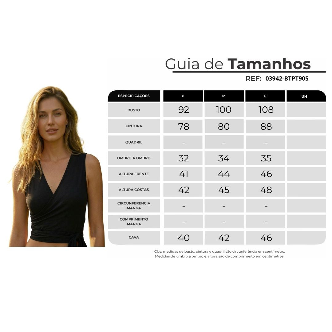 Regata Cropped Com Decote Cavado Preta Yacamim B3