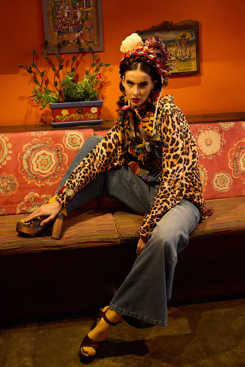 Camisa Ampla Animal Print Frida Kahlo Yacamim S6