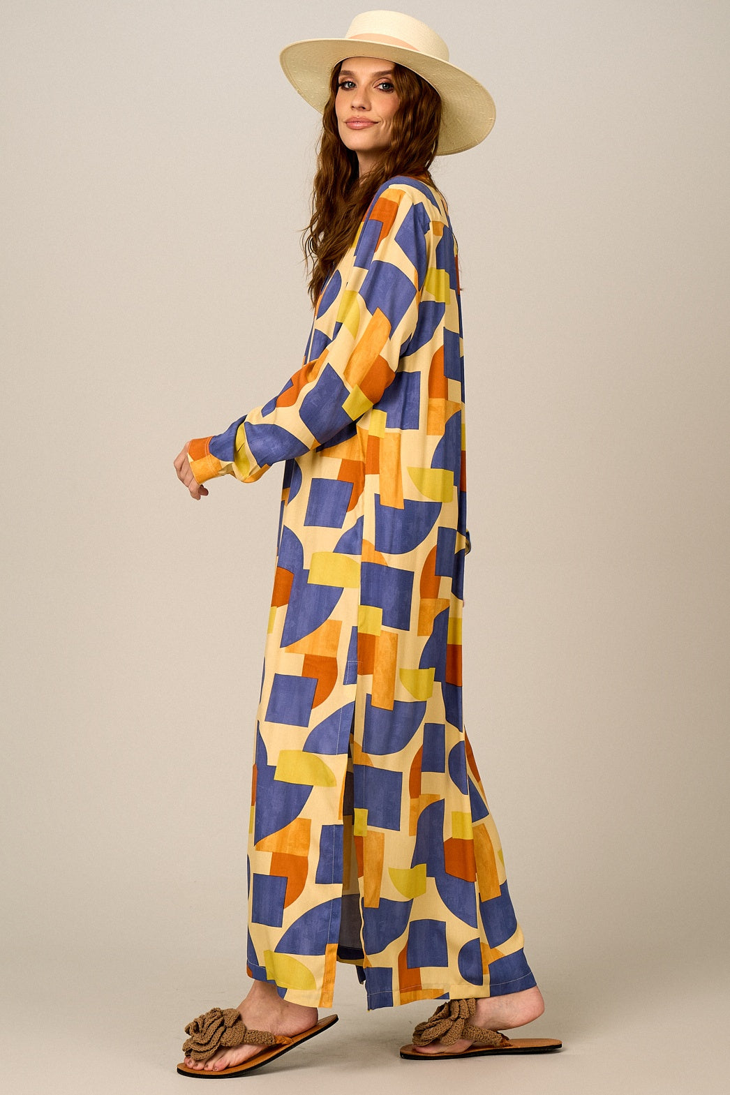 Chemise Longa Ampla Estampa Geométrica Yacamim P4