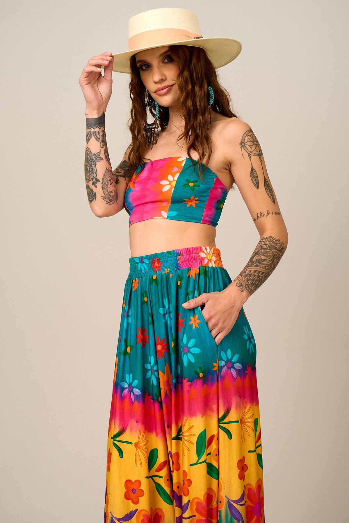 Calça Saruel Pantalona Colorida Estampada Yacamim I9