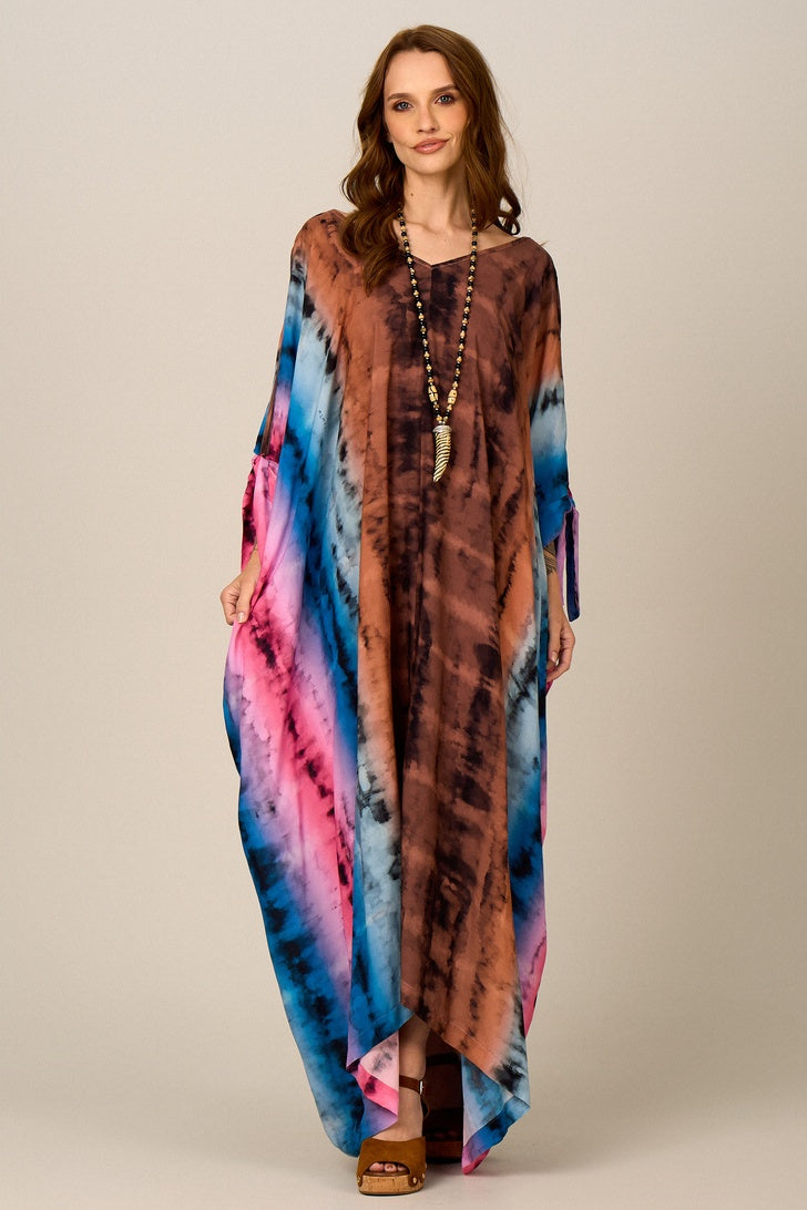 Kaftan Longo Tie Dye Colorido Yacamim J1