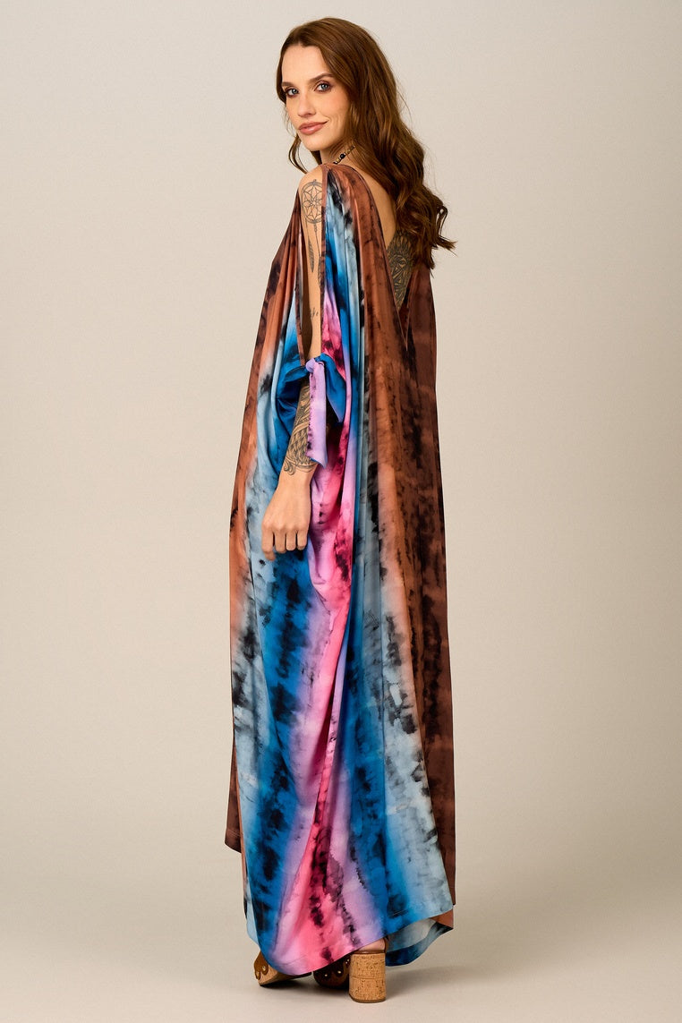 Kaftan Longo Tie Dye Colorido Yacamim J1