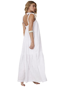 Vestido Longo De Alças Broderie Branco Yacamim D28