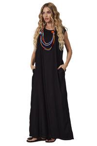 Vestido Regata Linho Midi Preto Yacamim D10/11/12