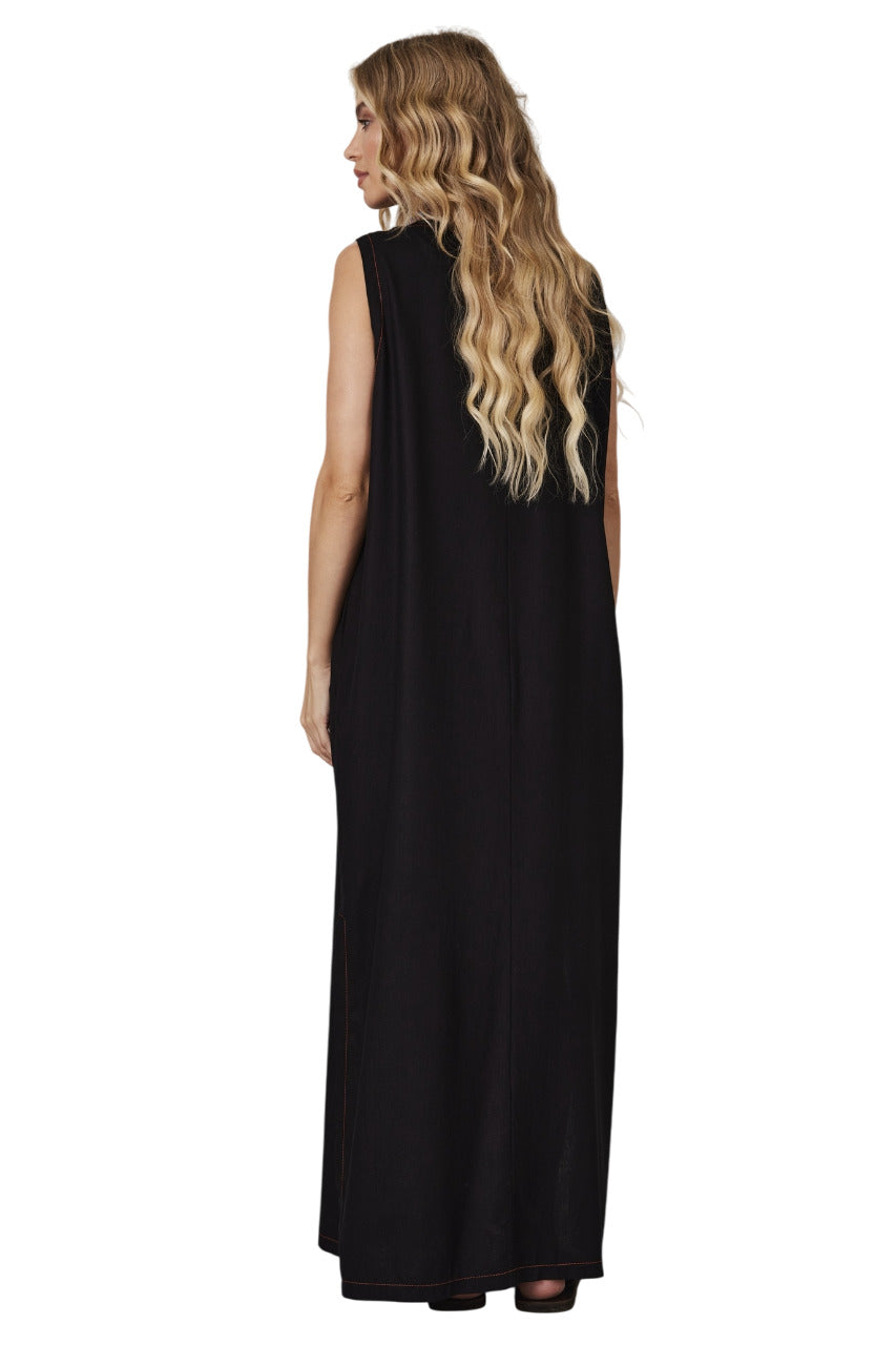 Vestido Regata Linho Midi Preto Yacamim D10/11/12