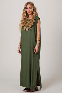 Vestido Regata Linho Midi Verde Escuro Yacamim C4/5